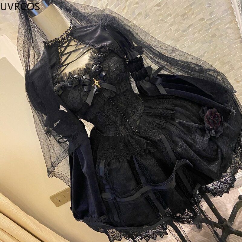 slim fit dress slacks Dark Goth Dress with Corset Back and Draped Sleeves main image 0