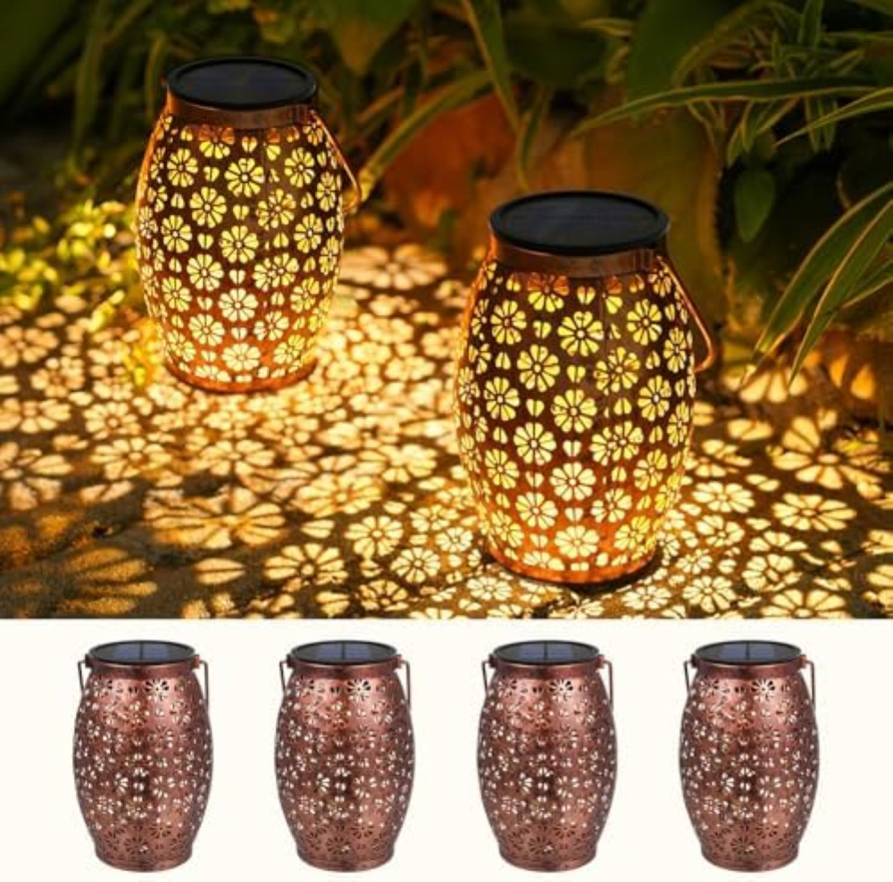 Lanterne Solari da Giardino in Metallo 4 Pcs IP65 Luce LED Calda