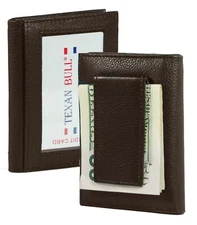 High Quality Bifold ID Card Holder Front Pocket Money Clip Mens Wallet Brown