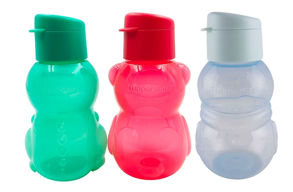Juego de botellas de agua potable ecológicas de plástico muñeco de nieve Tupperware Dino Bear 350 ml Foto 2 de 4