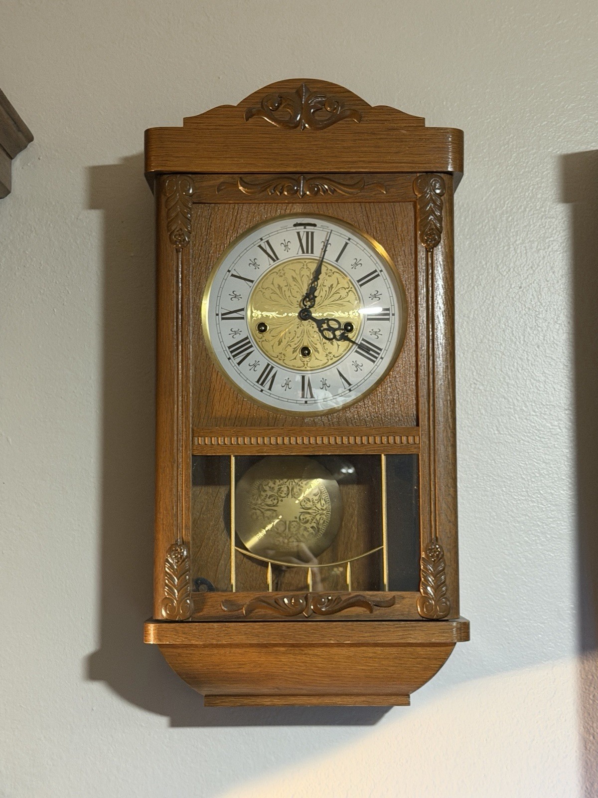 1979 Jauch Westminster Chime Wall Clock WORKING 8 Day Single Chime Oak image