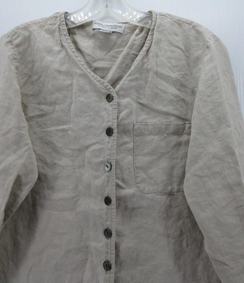 ВИНТАЖНЫЙ Valerie Stevens верхний женщин средний миниатюрных бежевый льняной блузка Lagenlook - Изображение 2 из 4