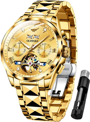 OUPINKE Herrenuhr Automatik Mechanische Armbanduhr Mit Mondphase Wasserdicht Lum