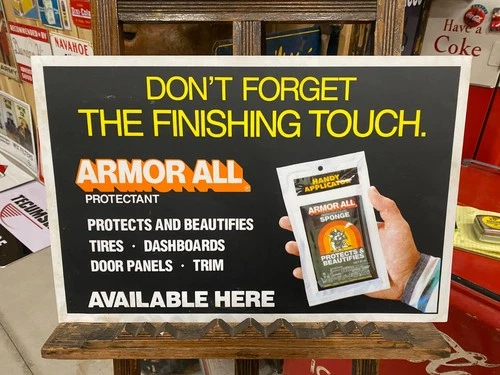 Vintage Armor All Metal Sign 23 1/2" x 15 1/2" GAS OIL CAR AUTO