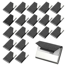PU Leather Business Card Holder, 20Pcs Stainless Steel Name Card Case, Black