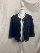 Linea Domani Navy Grommet Jacket Women  s XL Modern Chic Statement Piece