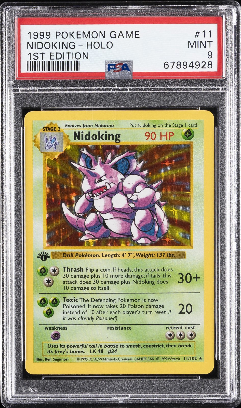 1999 POKEMON BASE SET 1ST EDITION #11 NIDOKING-HOLO PSA 9