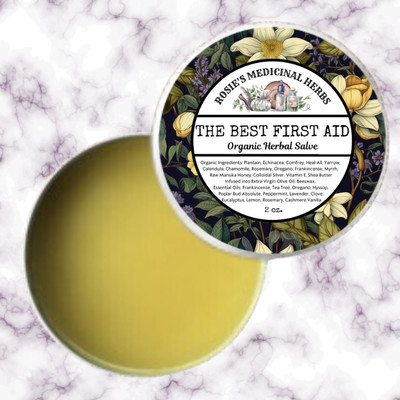 Organic Herbal Salve for First Aid, Cuts, Scrapes, Wounds, Bug Bite Wound Healer