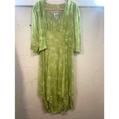 PARSLEY & SAGE WOMENS LARGE GREEN MAXI DRESS W/ JACKET SLEEVELESS BOHO