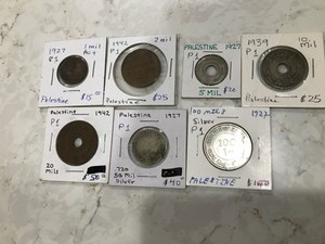 A SET OF SEVEN PALESTINE COINS(1,2,5,10,20,50,100 mil),issued 1921-1946