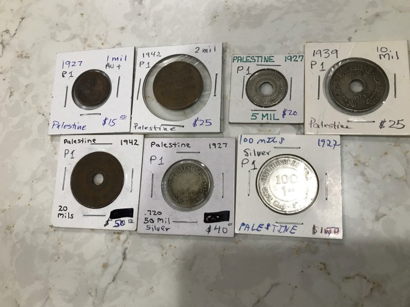 A SET OF SEVEN PALESTINE COINS(1,2,5,10,20,50,100 mil),issued 1921-1946