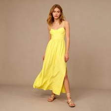 NWOT Farm Rio Linen Blend Yellow Sleeveless Midi Dress Size M