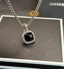 David Yurman 925 Silver 14mm Albion Pendant Black Onyx Diamond 20" Necklace