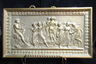 Antique Neo Classical Bronze Plaque Greek Apollo Dancing Muses Age of Love