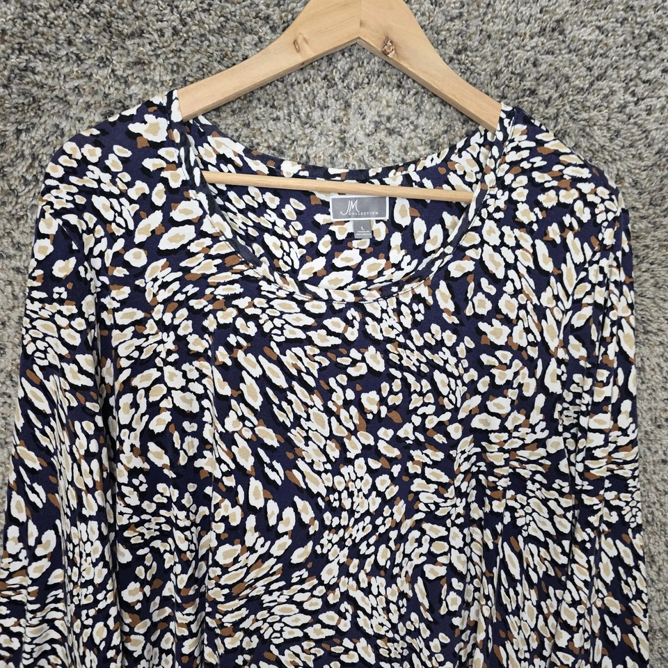 JM Collection Top Womens Large Blue Animal Print Scoop Neck Tunic Stretch Casual - Image 4 of 4