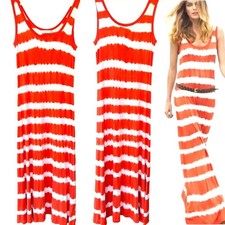 Calvin Klein Striped Maxi Dress Sleeveless ScoopNeck Size 6 Casual Orange White