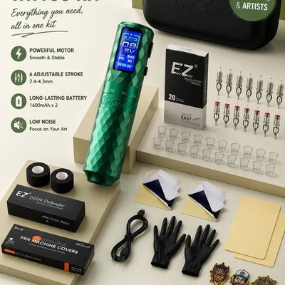 INKin SoulTats Pro Wireless Tattoo Machine Kit EZ Cartridge Tattoo Nadeln Kit