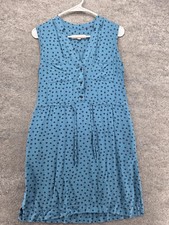 Ann Taylor LOFT Dress Womens Medium Blue V Neck Button Front Drawstring