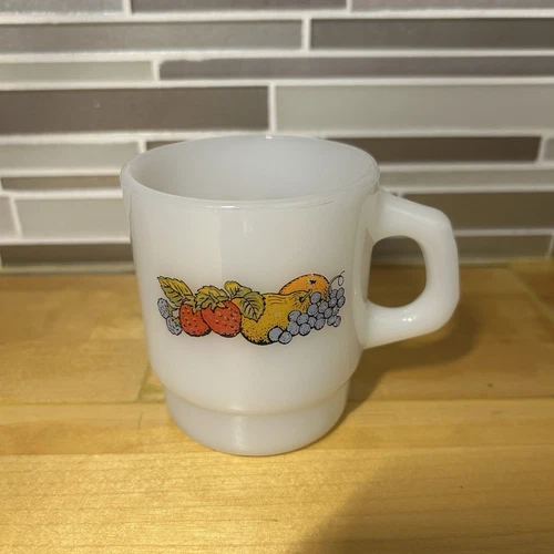 Vintage Anchor Hocking Nature’s Bounty Fire King Oven-Proof Milk Glass Mug 8oz