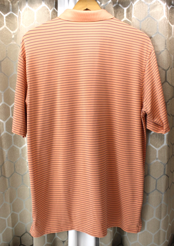 Men's Size L Peter Millar Summer Comfort Polo Golf Shirt Peachy Orange Striped - Picture 2 of 8