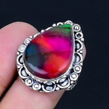 Multi Fire Labradorite 925 Silver Plated Handmade Ring of US Size 6.5
