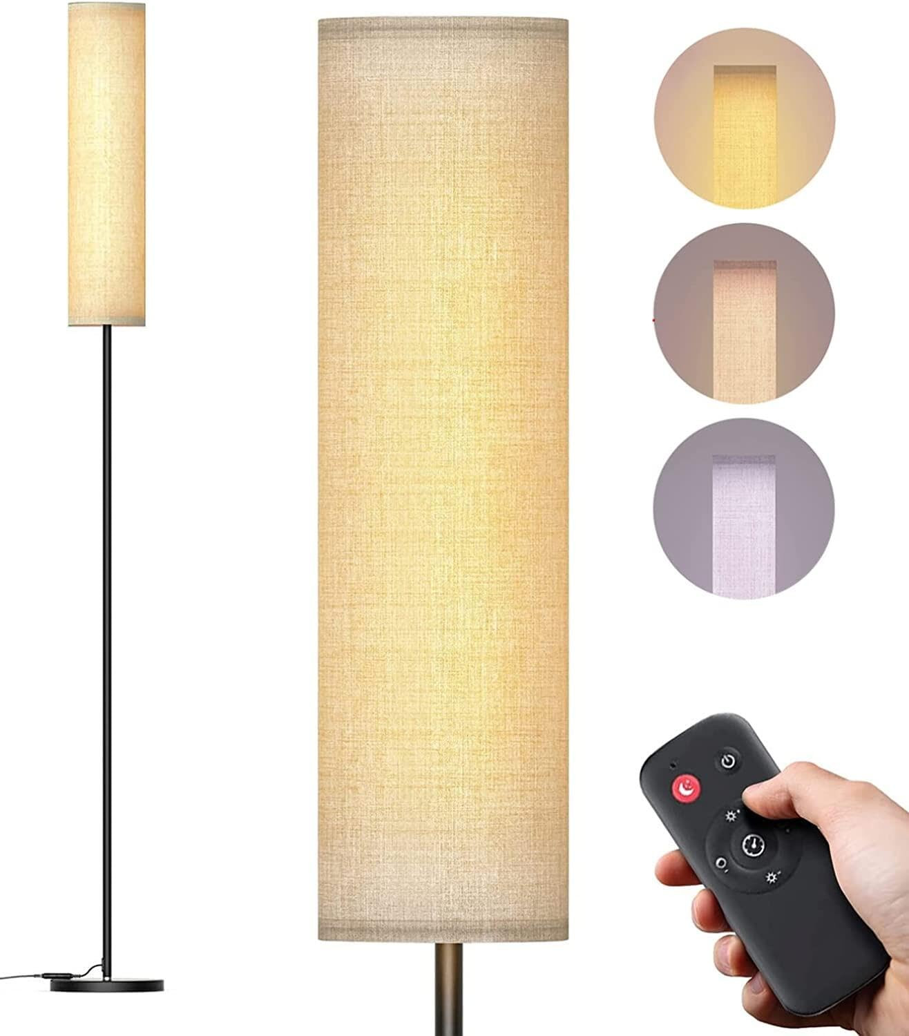 Modern LED Floor Lamp with 4-Tone Stepless Dimmer & Remote Control