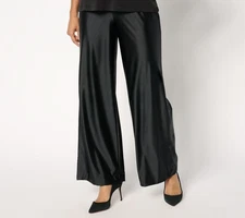 Women with Control Attitudes by Renee Petite Fluid Satin Pull On Wide-Leg Pants