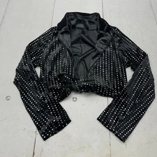 Shein Black Shiny Polka Dot Print Long Sleeve Collared Tie Front Top Womens L