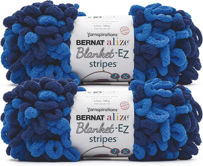 Bernat Alize Blanket EZ Stripes Ocean Yarn - 2 Pack of 180G/6.4 Oz - 100% Polyes