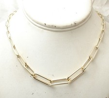 Adjustable Graduated Paper Clip Chain Necklace 14K Yellow Gold Plated Silver