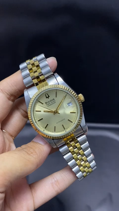 Rare Bulova Super Seville Calender Automatic Date Two Tone Gold