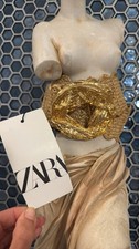 ZARA SCALLOPED GOLD STRETCH BELT SIZE 30 inch NWT  s Size:S