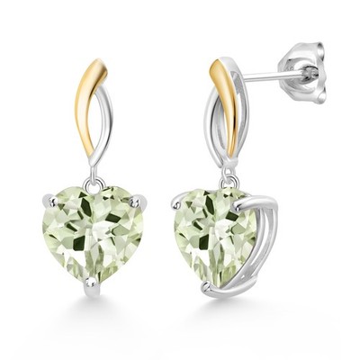 Keren Hanan 6.30 Ct Heart Shape 10mm Green Prasiolite 925 Silver and 10K Yellow