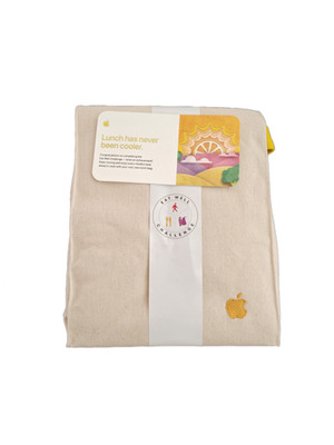 Apple Eat Well Challenge Reusable Beige Canvas Rectangular Lunch Bag - Yellow