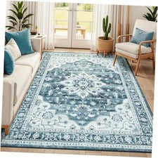 5x7 Area Rugs for Living Room, Blue Washable Rug for Bedroom Office Indoor,
