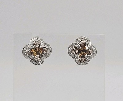 Lucent Jewelers LJ Sterling Silver Citrine & Diamond Post Back Earrings 13.5mm