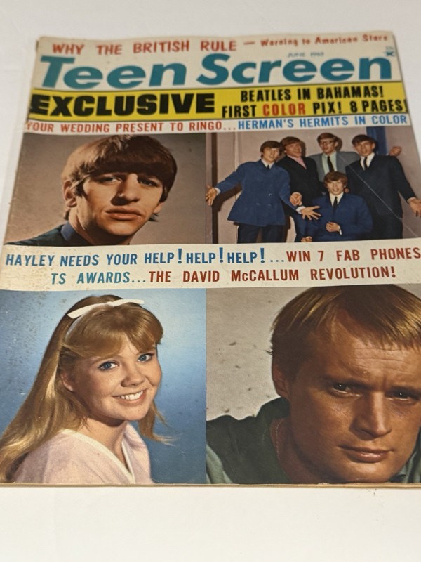 TEEN SCREEN Magazine June 1965 Beatles, Ringo's Wedding, Haley Mills, Hermits +