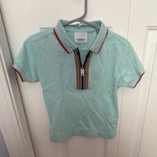 Burberry Boys Light Blue Polo Shirt Zip Collar Short Sleeve Size 2Y 92cm