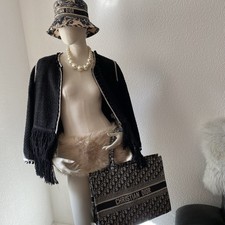 Zara Woman Blazer Jacke mit Fransen Boucle Schwarz Gr L NEU