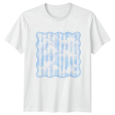 Blau weiß Wolken gestreift wellig T-Shirt Preppy Blue Clouds ästhetisch Sommer Geschenk