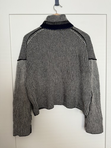 Theory Sweater Womens Sz S Black White Striped Cashmere Turtleneck Long Sleeve - Picture 6 of 12