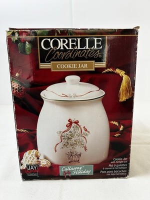 NIB Vintage Corelle Coordinates Callaway Holiday Cookie Jar W/Airtight Lid