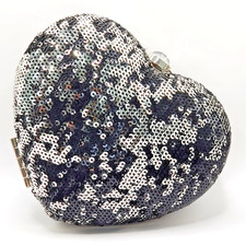 VTG Expressions NYC Black Silver Sequined Heart Minaudiere Clutch Strap Bag