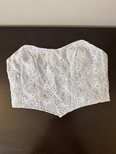Strapless White Floral Embroidered Lace Bustier Corset Top Cotton Womens