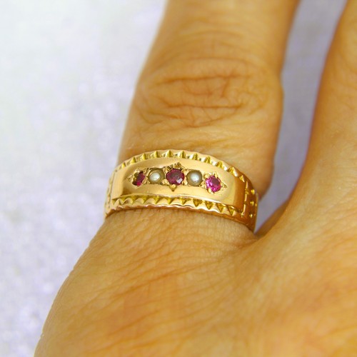 Victorian Ruby & Pearl 9ct Rose Gold Band Ring size H 1/2 ~ 4 1/4 - Picture 7 of 8
