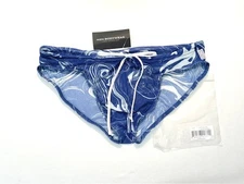 N2N Bodywear  Size L  Catalina XXX See Through Swim Brief - Blue Marble/White