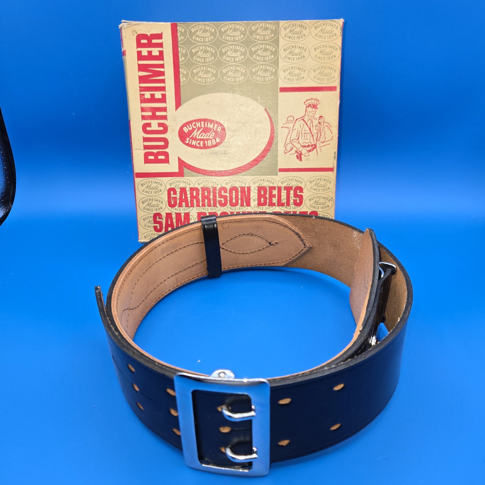 Bucheimer Black Leather Belt Heavy Duty Gun/Bullet Belt 32”X 3” NOS.