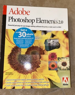 Adobe Photoshop Elements 2.0 Software CD-ROM 2002 Brand New Sealed Retail Box