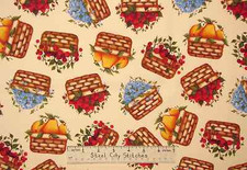 Fruit Basket Pear Strawberry Blueberry Filled Baskets Cotton Fabric By The Yard