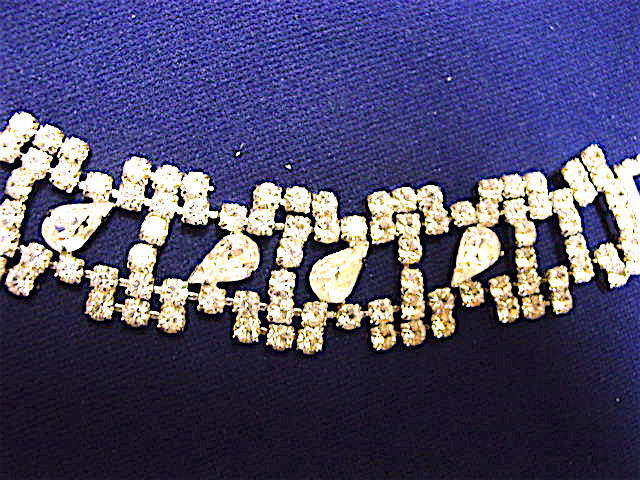 Vintage Clear Bright White Rhinestone Wide Lacy Bracelet